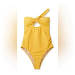 Shade & Shore Swim One Piece Women's Small Asymmetric Twist Gold Yellow Mustard
